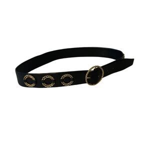 Steerhide Leather Size 38 Women's Black and Gold Buckle Detail Adjustable Belt
